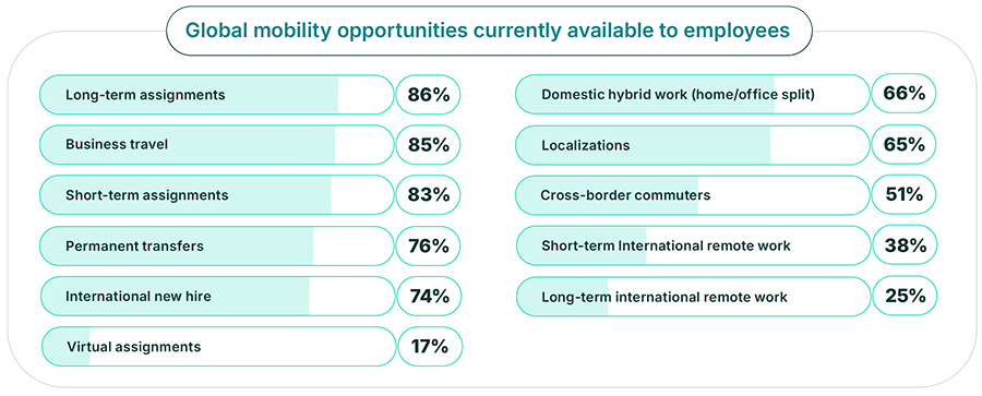 Global mobility opportunities currently available to employees